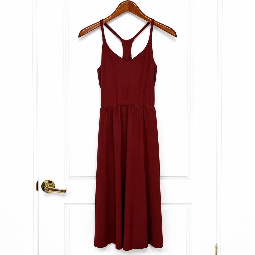 Halara Women Midi Active Dress Rust Red V-Neck Racerback Side Slit Size Medium